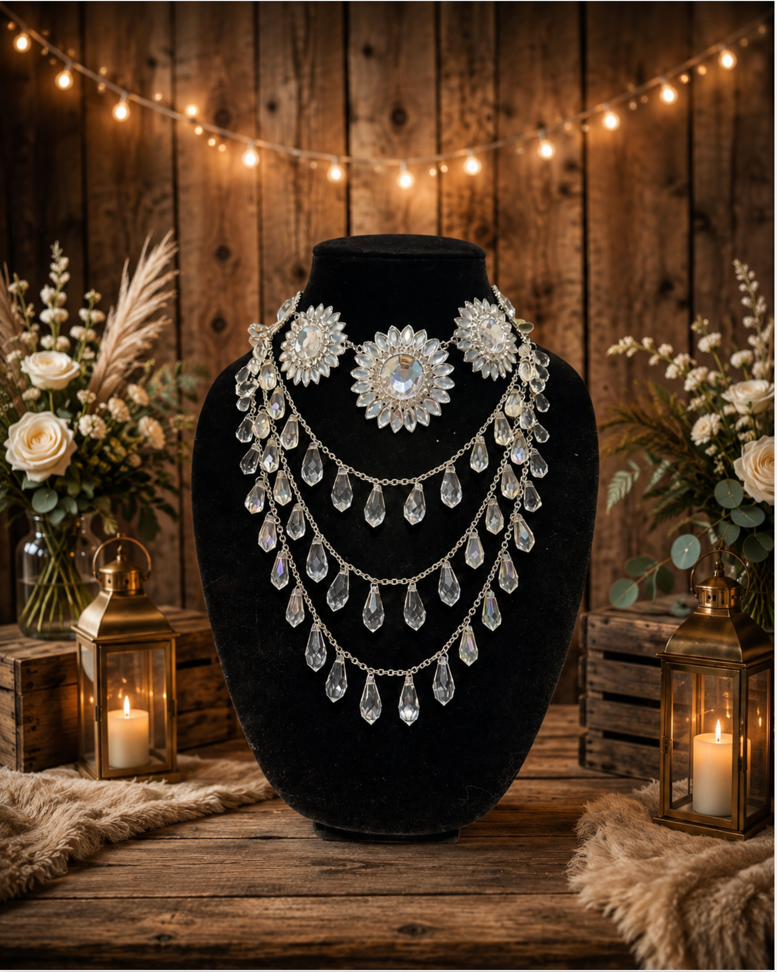The Midnight Cathedral | Glamorous NY-Signed Triple-Strand Glass Teardrop Waterfall Necklace