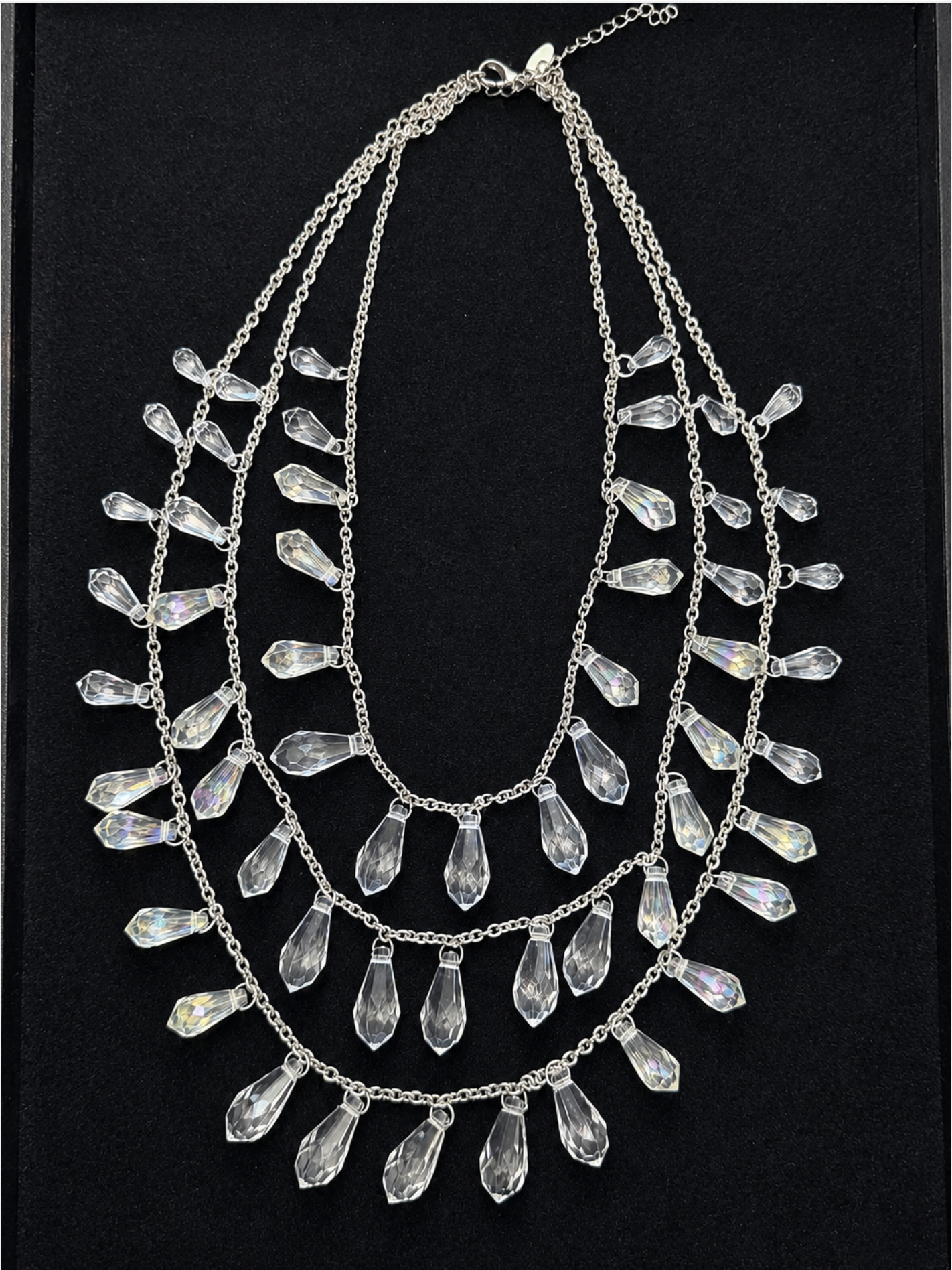 The Midnight Cathedral | Glamorous NY-Signed Triple-Strand Glass Teardrop Waterfall Necklace